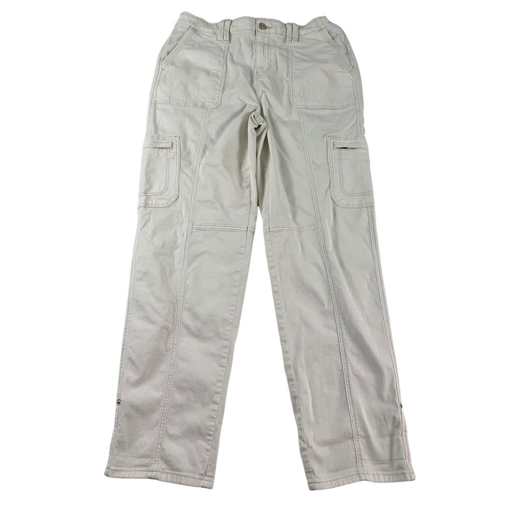 Chico's Cream Cargo Roll Tab Pants Women's 8R Utility Lightweight